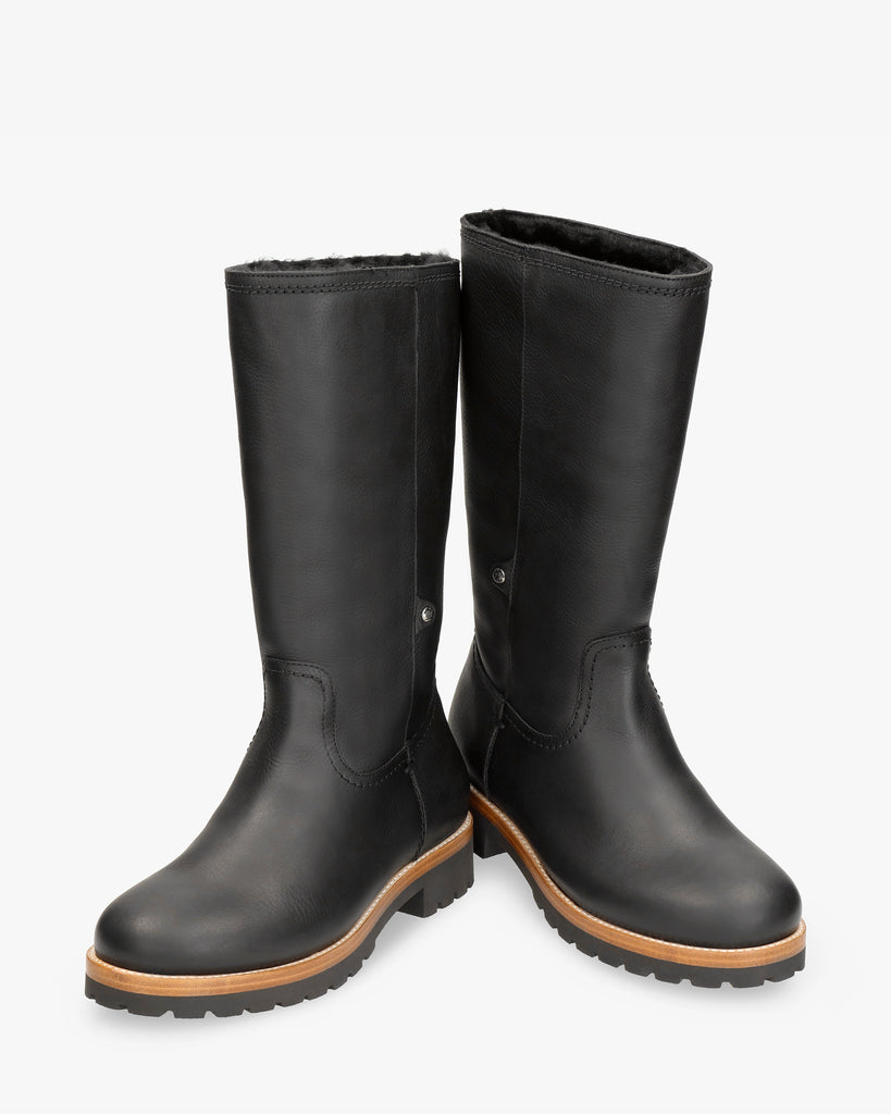 Bambina Igloo botas de piel con forro interior de pelo natural. negro