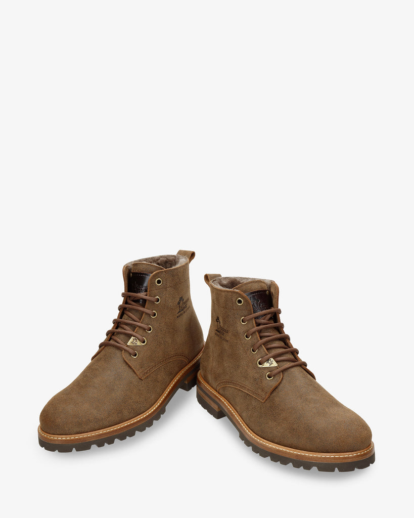 Emery Igloo botines de piel con forro interior de pelo natural. marron