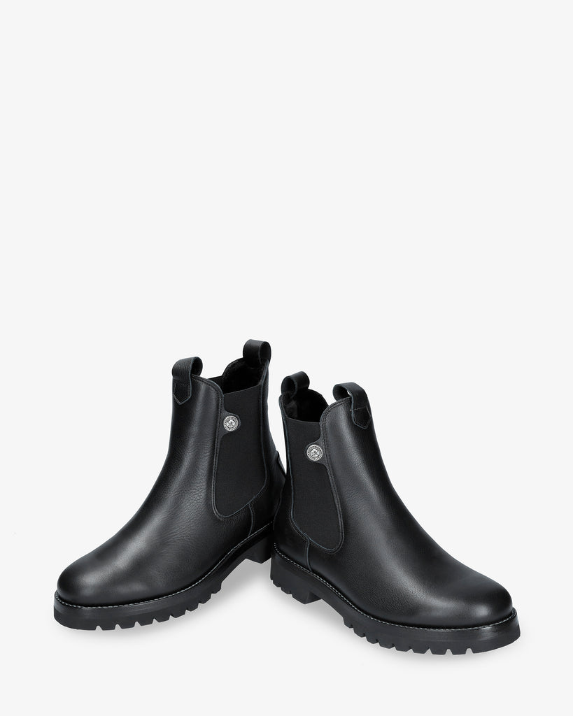 Francesca Igloo botines de piel con forro interior de pelo natural. negro