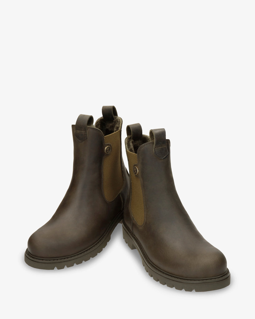 Francesca Igloo botas de piel con forro interior de pelo natural. kaki