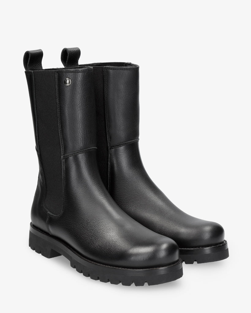 Fresno Igloo botas de piel con forro interior de pelo natural. negro