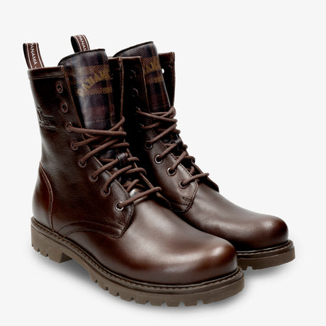 Frisia Plaid botas de piel con forro interior de piel. marron