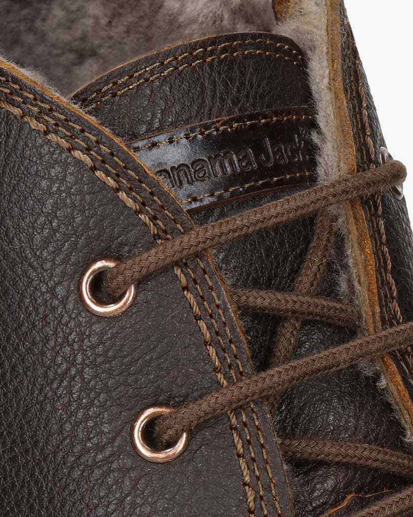 Gareth Igloo botín de piel con forro interior de pelo natural. castaño