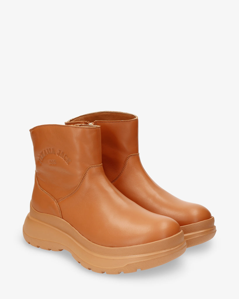 Henar botines de piel con forro interior de piel. camel