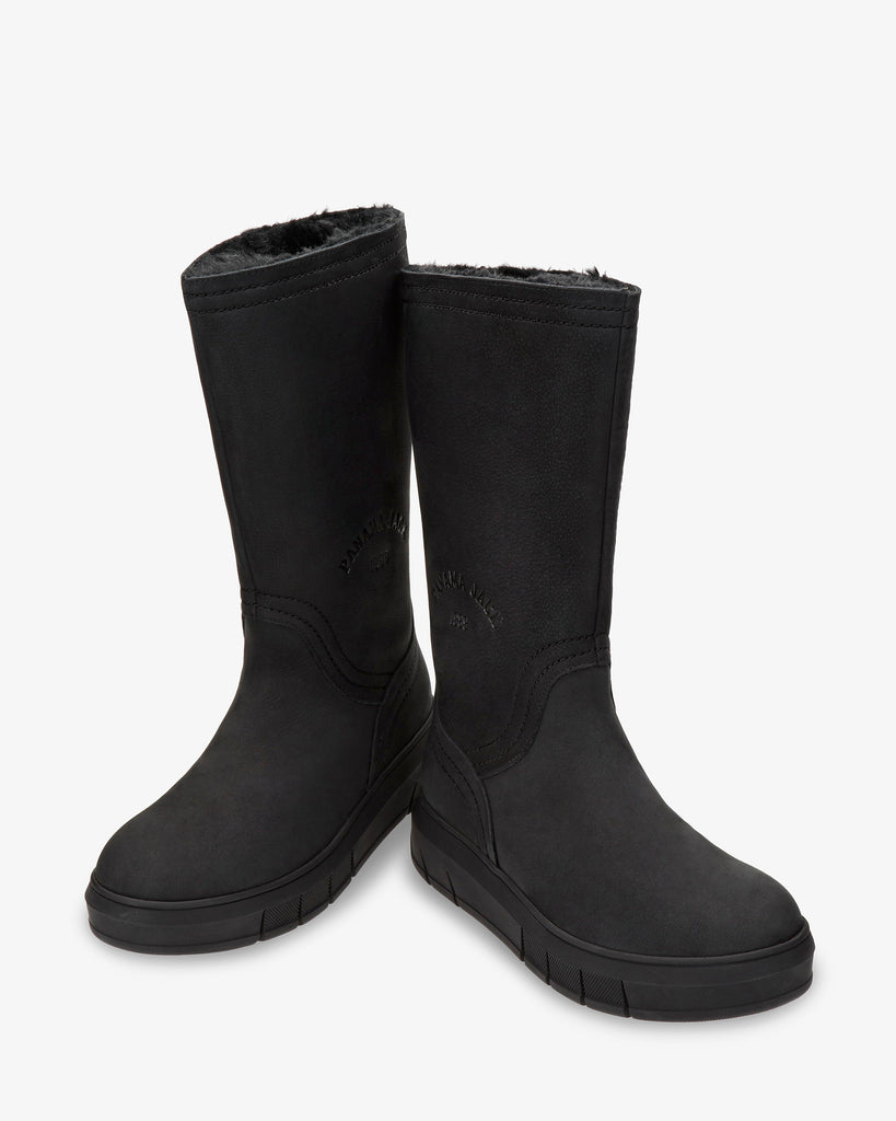 Neck botas de piel con forro interior de pelo. negro