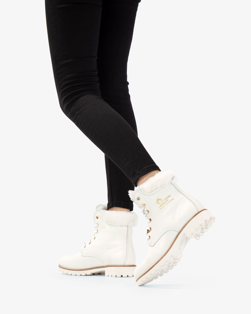 Panama 03 Igloo Trav botas de piel con forro interior de pelo natural. blanco