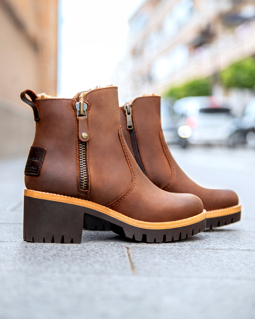 Pauline botín de piel con forro interior de pelo. cuero