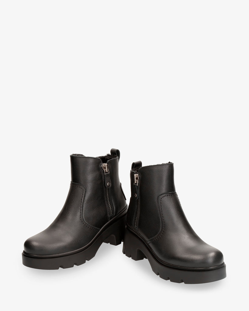 Phuket botas de piel con forro interior de pelo. negro