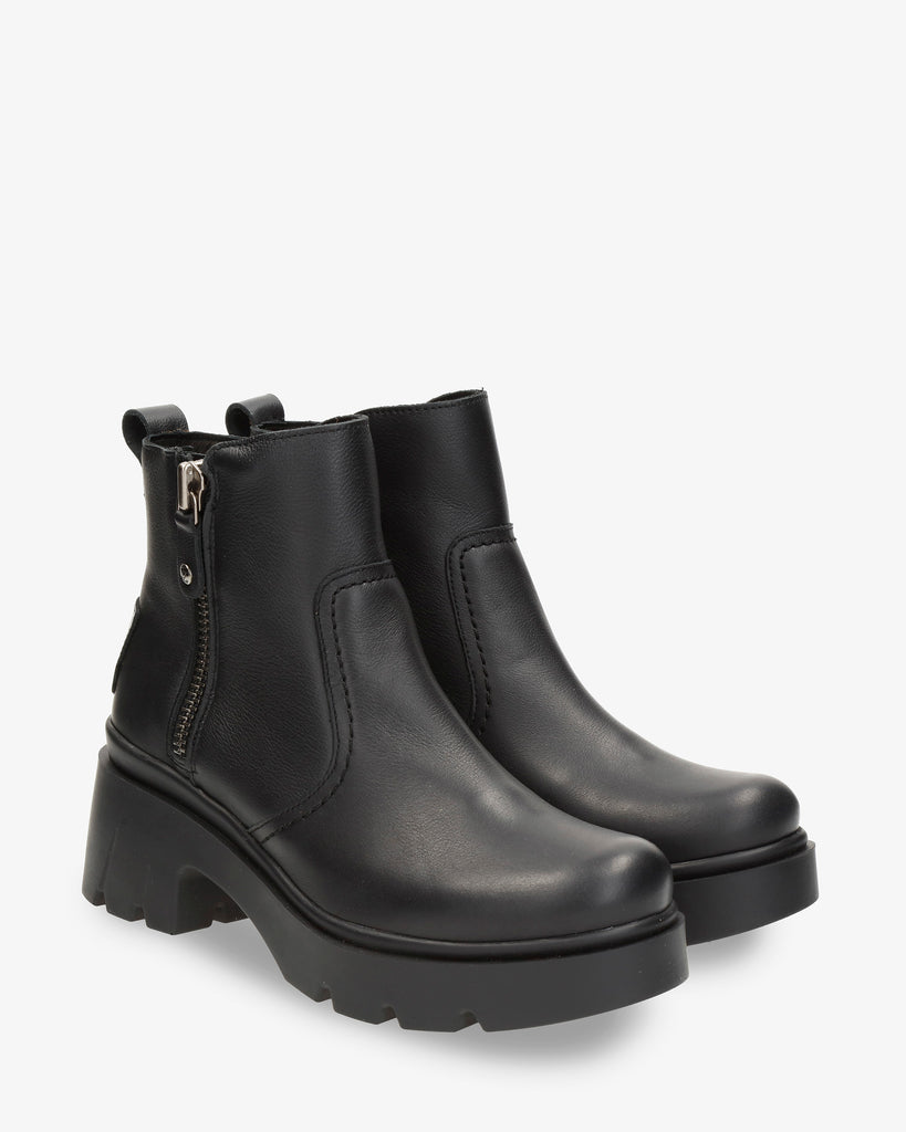 Phuket botines de piel con forro interior de piel. negro